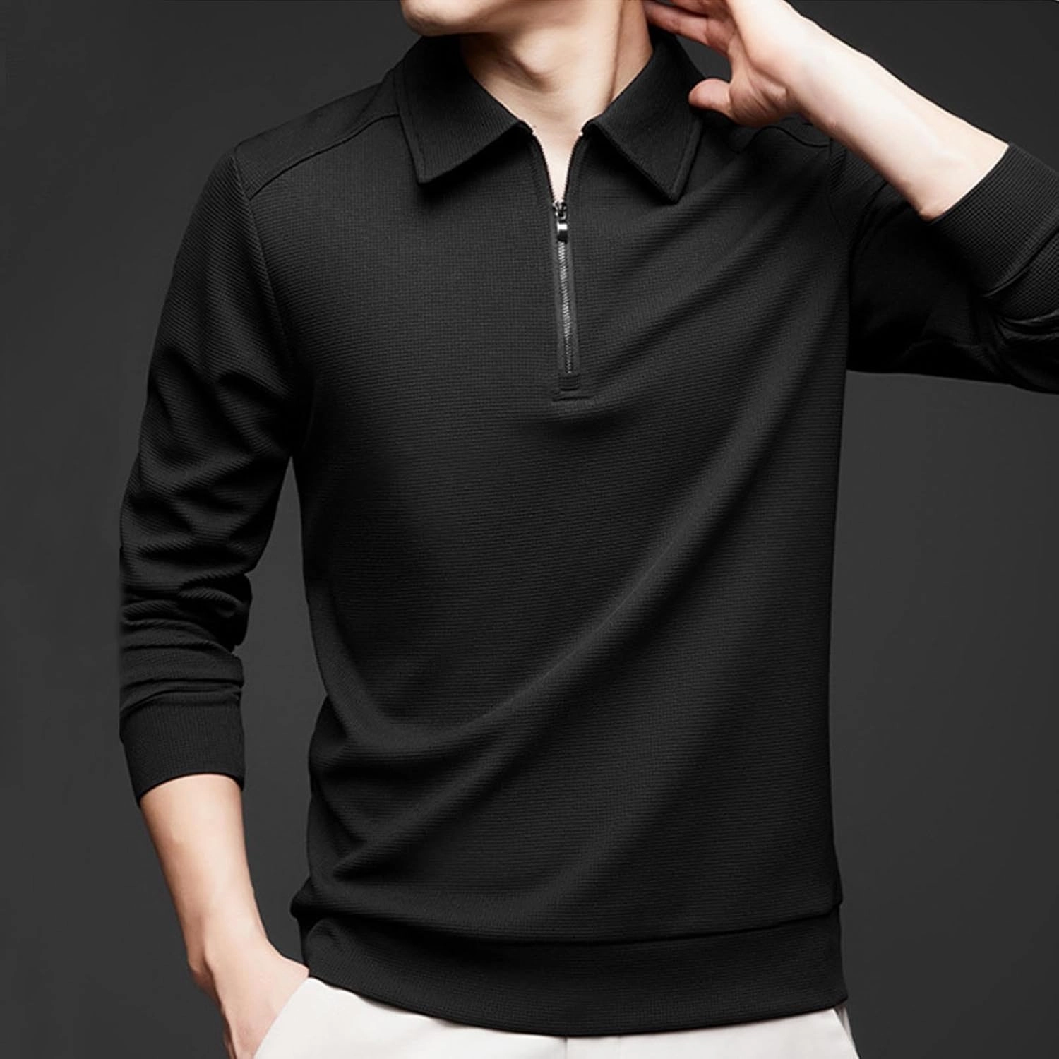 Men's Long Sleeve Polo Shirts 2025 Fashion Quarter Zip Polo T Shirt Casual Comfortable Office Work Golf Shirt Clothes
