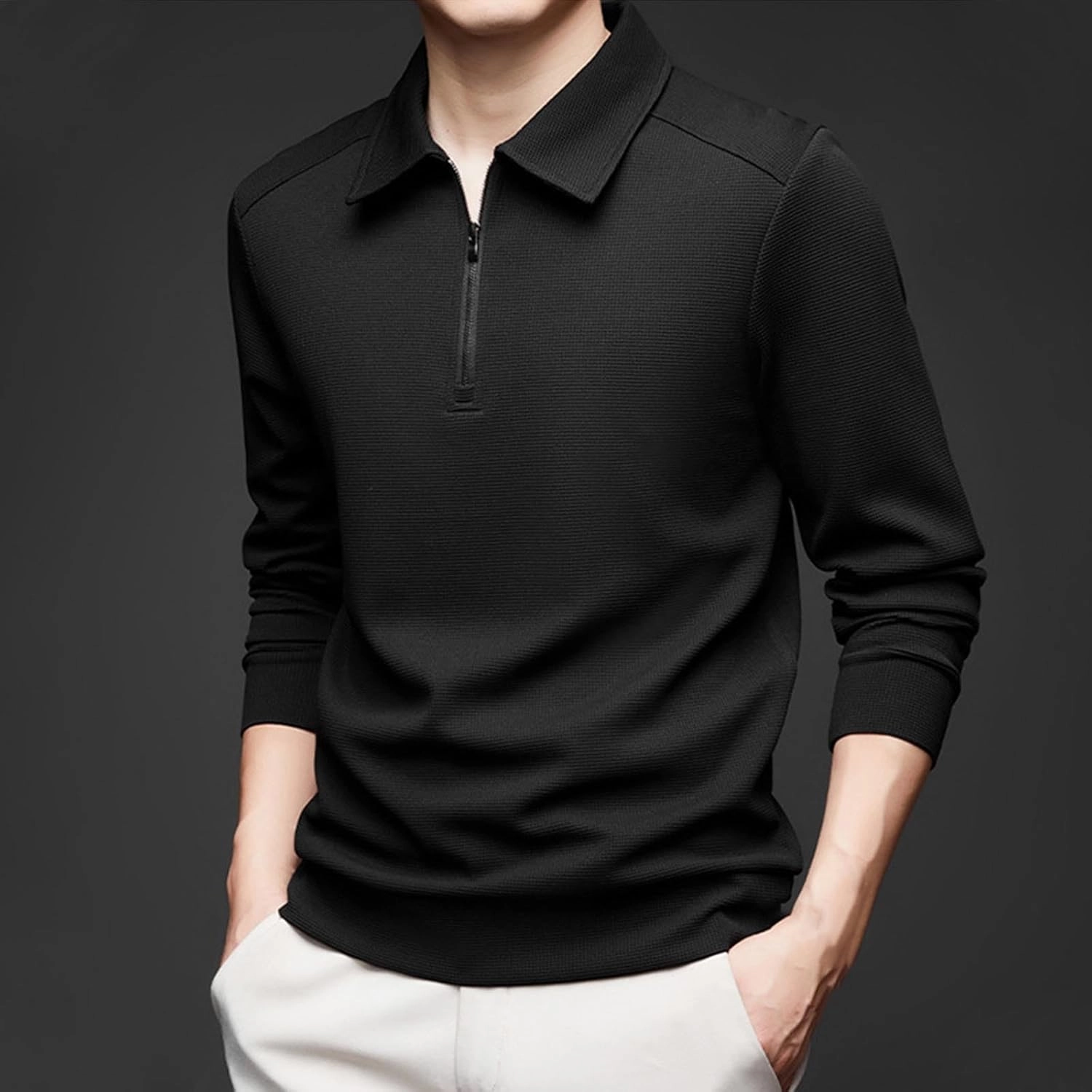 Men's Long Sleeve Polo Shirts 2025 Fashion Quarter Zip Polo T Shirt Casual Comfortable Office Work Golf Shirt Clothes