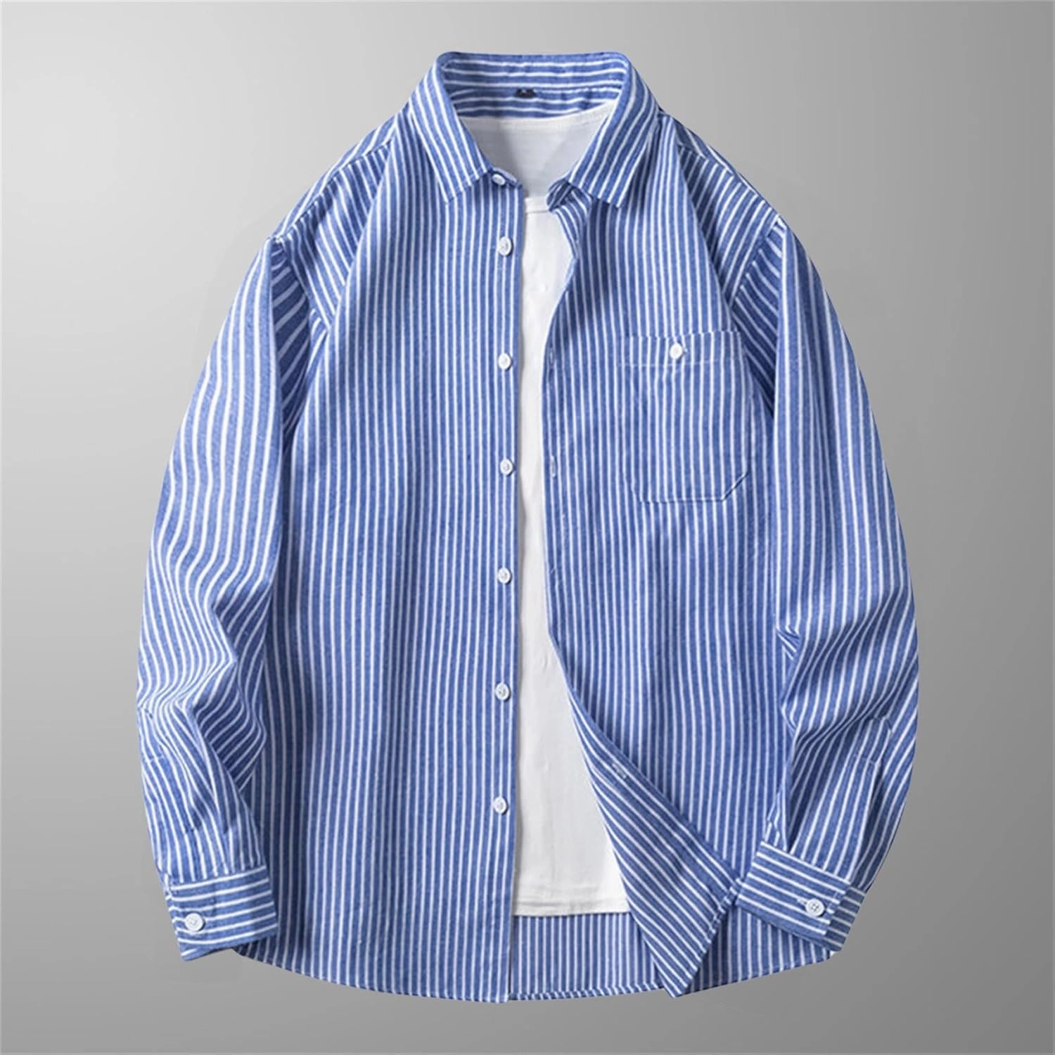 Men's Long Sleeve Striped Shirt Button Down Regular Fit Lapel Shirts Spring and Autumn Trendy Casual Work Outfit
