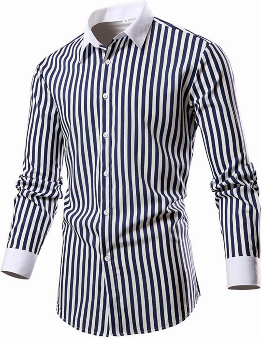 Men's Long Sleeve Striped Shirt Button Down Regular Fit Lapel Shirts Spring and Autumn Trendy Casual Work Outfit