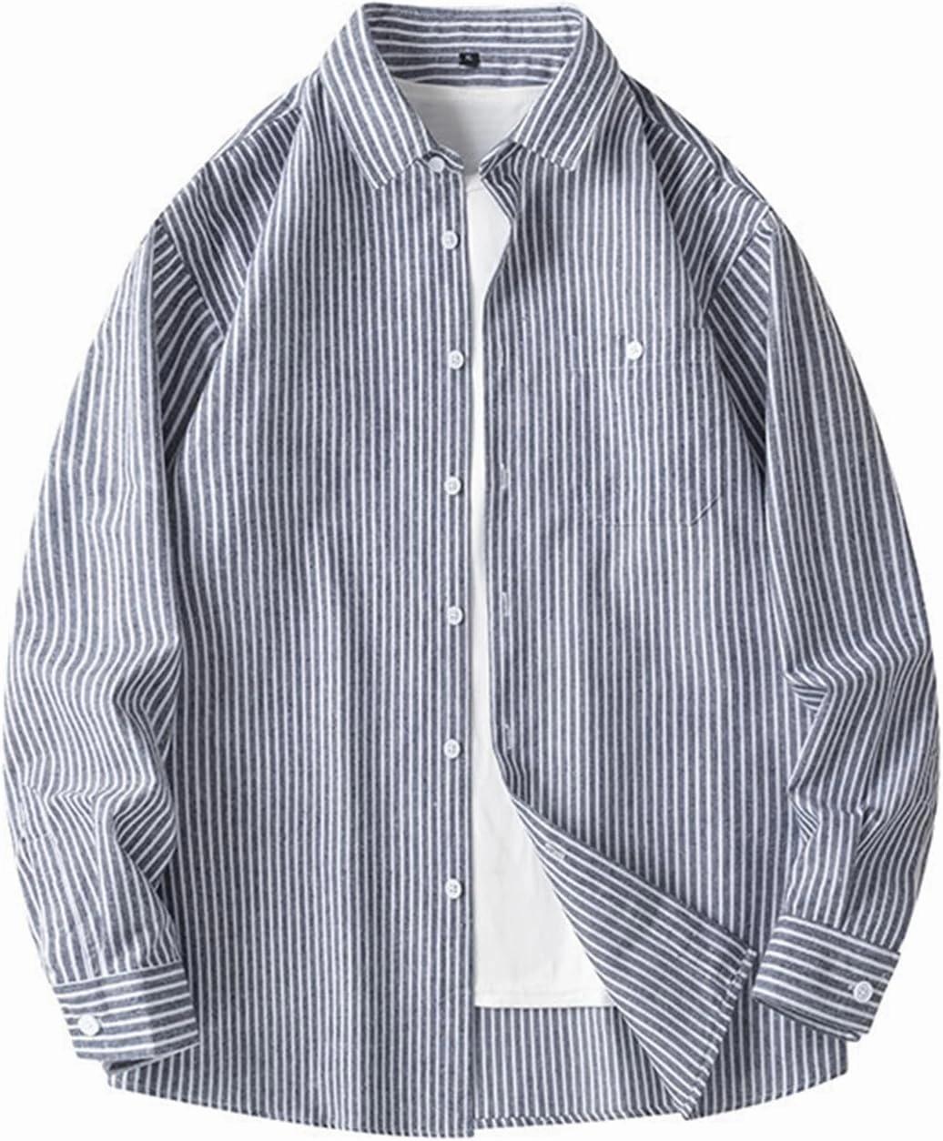 Men's Long Sleeve Striped Shirt Button Down Regular Fit Lapel Shirts Spring and Autumn Trendy Casual Work Outfit