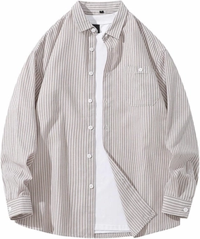 Men's Long Sleeve Striped Shirt Button Down Regular Fit Lapel Shirts Spring and Autumn Trendy Casual Work Outfit