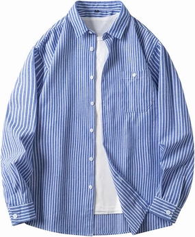 Men's Long Sleeve Striped Shirt Button Down Regular Fit Lapel Shirts Spring and Autumn Trendy Casual Work Outfit