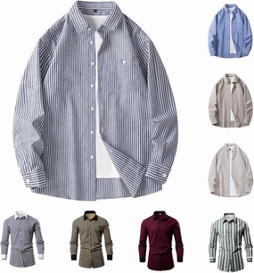 Men's Long Sleeve Striped Shirt Button Down Regular Fit Lapel Shirts Spring and Autumn Trendy Casual Work Outfit