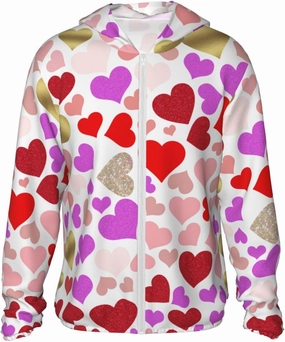 Men's Outdoor Lightweight Uv Sun Protection Jacket,Crimson Pink Heart Long Sleeve Hooded Shirt