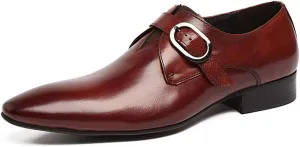 Men's Business Leather Shoes,Classic Buckle Dress Shoes Monk Shoes Banquet Wedding Cowhide Footwear,Red- 39/UK 6.5/US 7