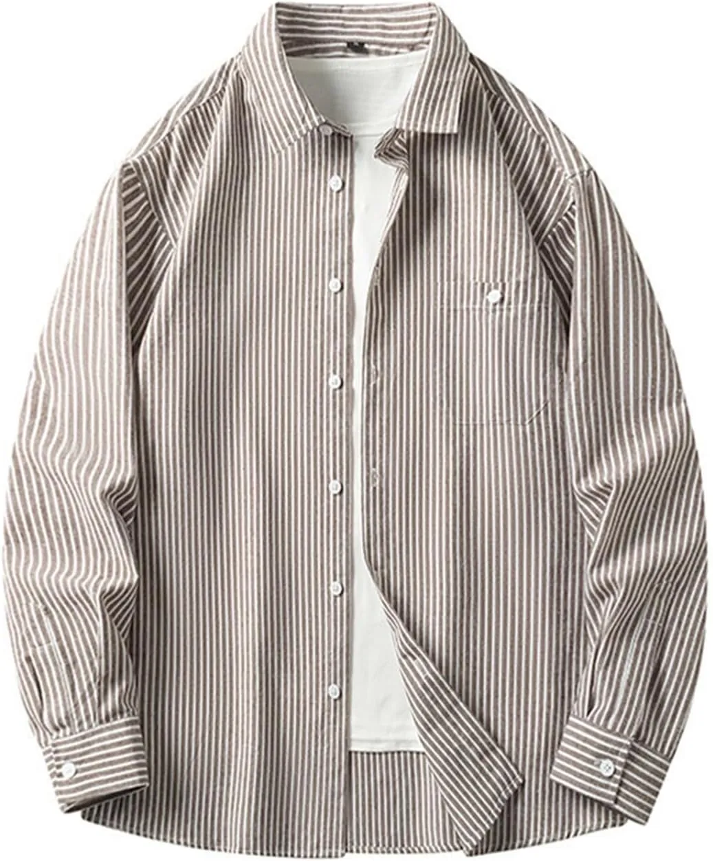 Men's Long Sleeve Striped Shirt Button Down Regular Fit Lapel Shirts Spring and Autumn Trendy Casual Work Outfit