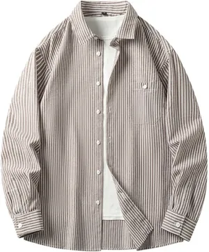 Men's Long Sleeve Striped Shirt Button Down Regular Fit Lapel Shirts Spring and Autumn Trendy Casual Work Outfit