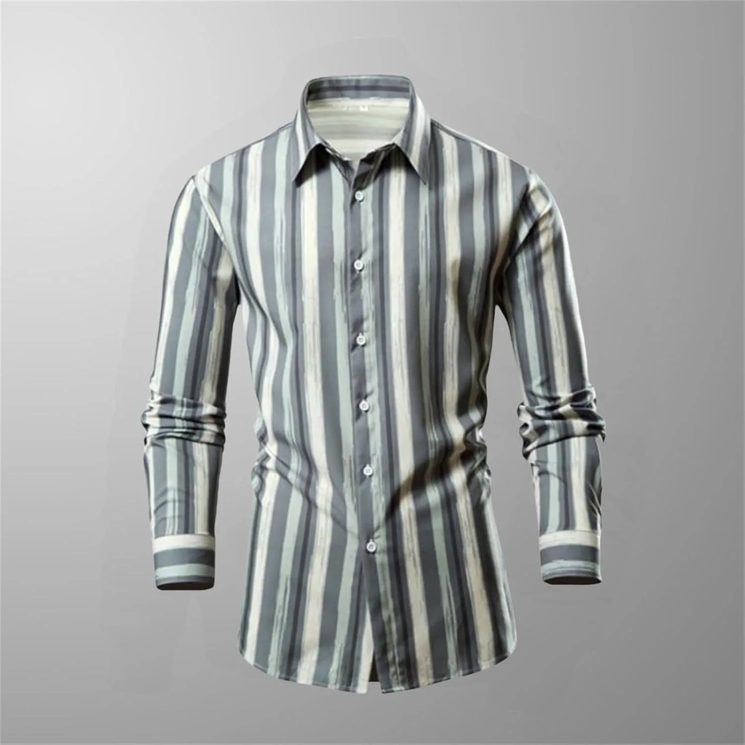 Men's Long Sleeve Striped Shirt Button Down Regular Fit Lapel Shirts Spring and Autumn Trendy Casual Work Outfit