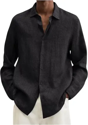 Men's Thermal Shirt Designer Spring Summer Casual Cotton Linen Solid Color Long Sleeve Shirts Loose Shirts