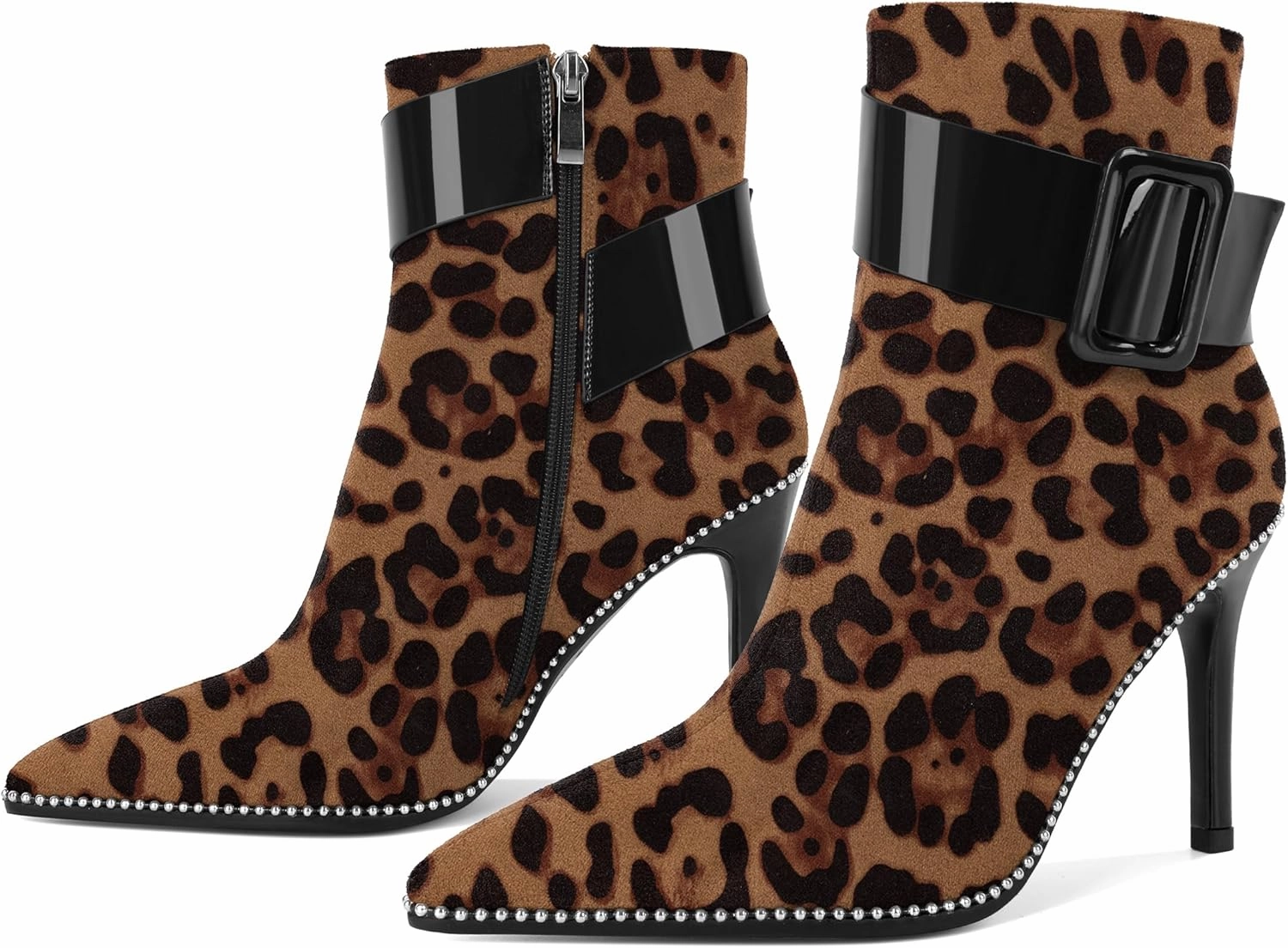Mettesally Womens Ankle Boots Pointed Toe High Heels Stiletto Beaded Boots for Women Size Zipper Fall Booties 3.8 Inches