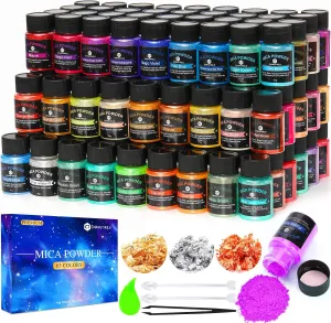 Mica Powder，63 Colors - 10g/Bottle of Natural Pigment Powder for Epoxy Resin，Lip Gloss，Eye Shadow,Car Paint, Dye,Soap Making,Nail Polish,Candle Making,Bath Bombs