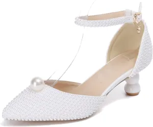 Minishion Low Heel Wedding Pumps Comfortable Bridal Shoes