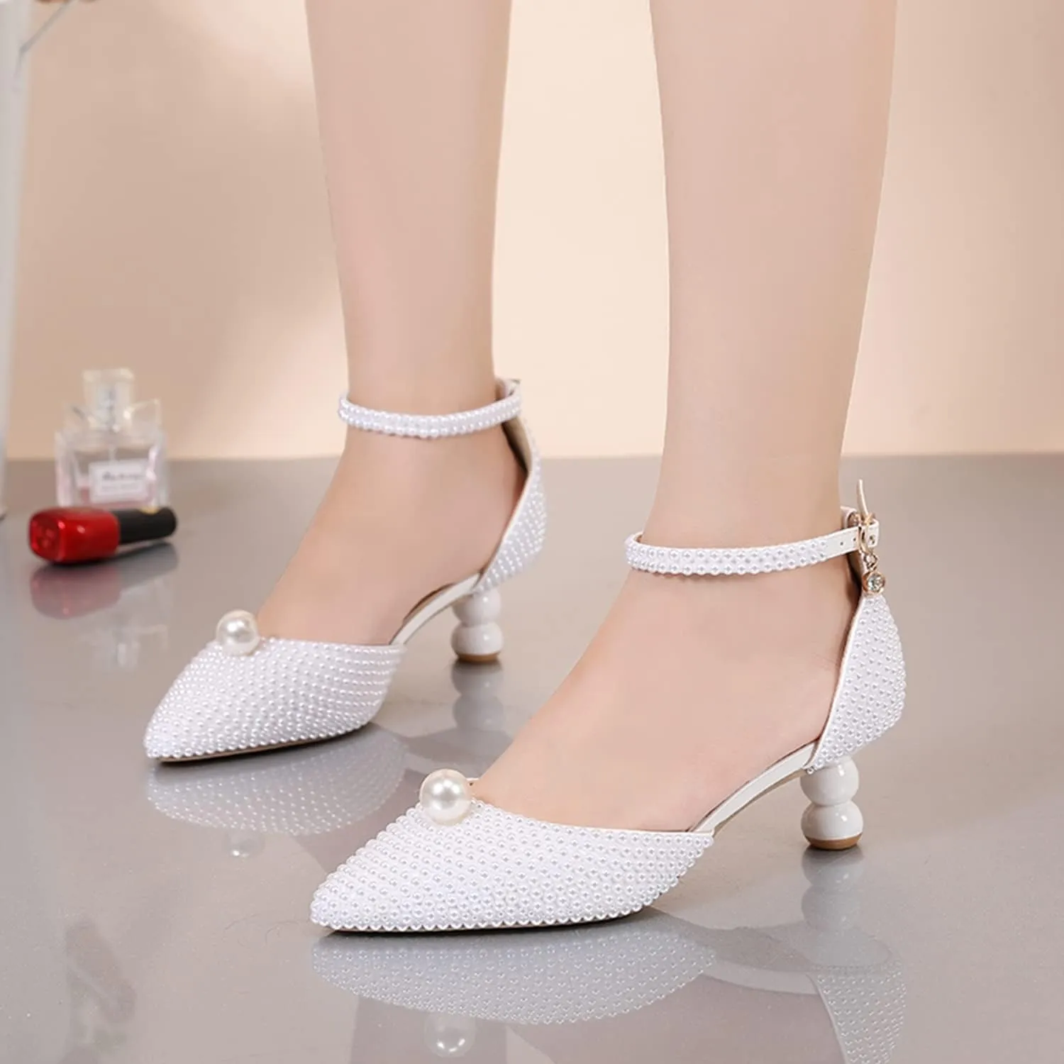 Minishion Low Heel Wedding Pumps Comfortable Bridal Shoes