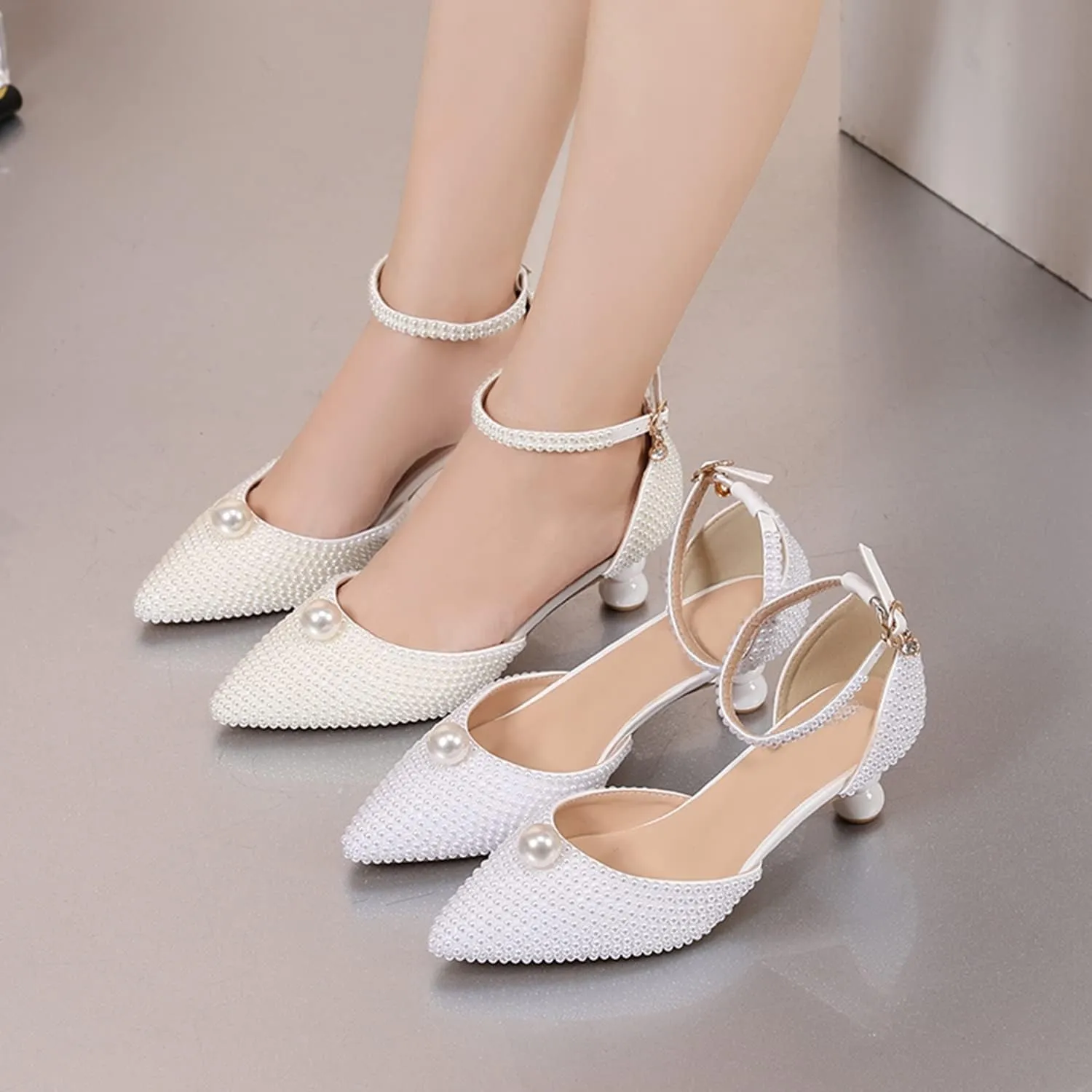Minishion Low Heel Wedding Pumps Comfortable Bridal Shoes