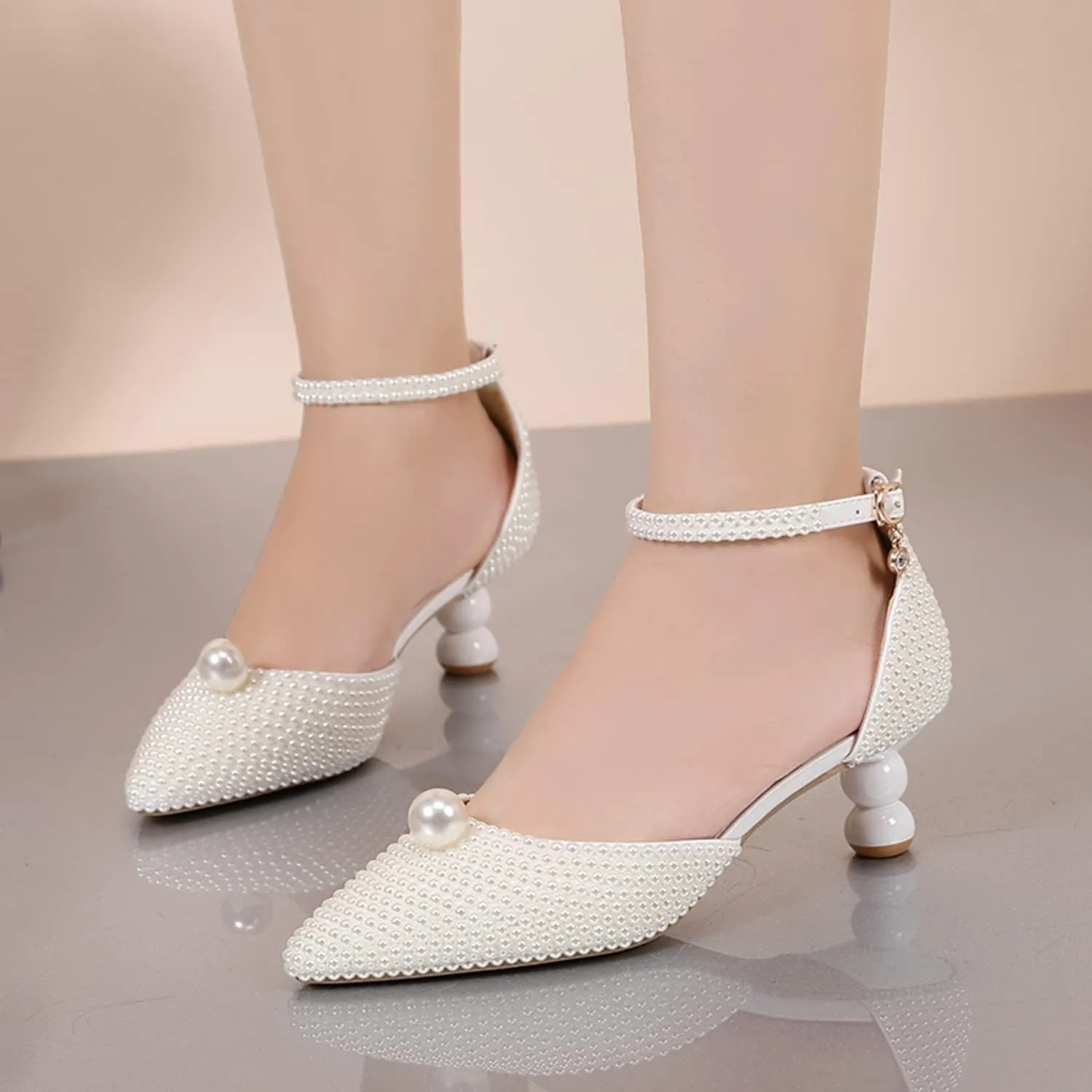 Minishion Low Heel Wedding Pumps Comfortable Bridal Shoes
