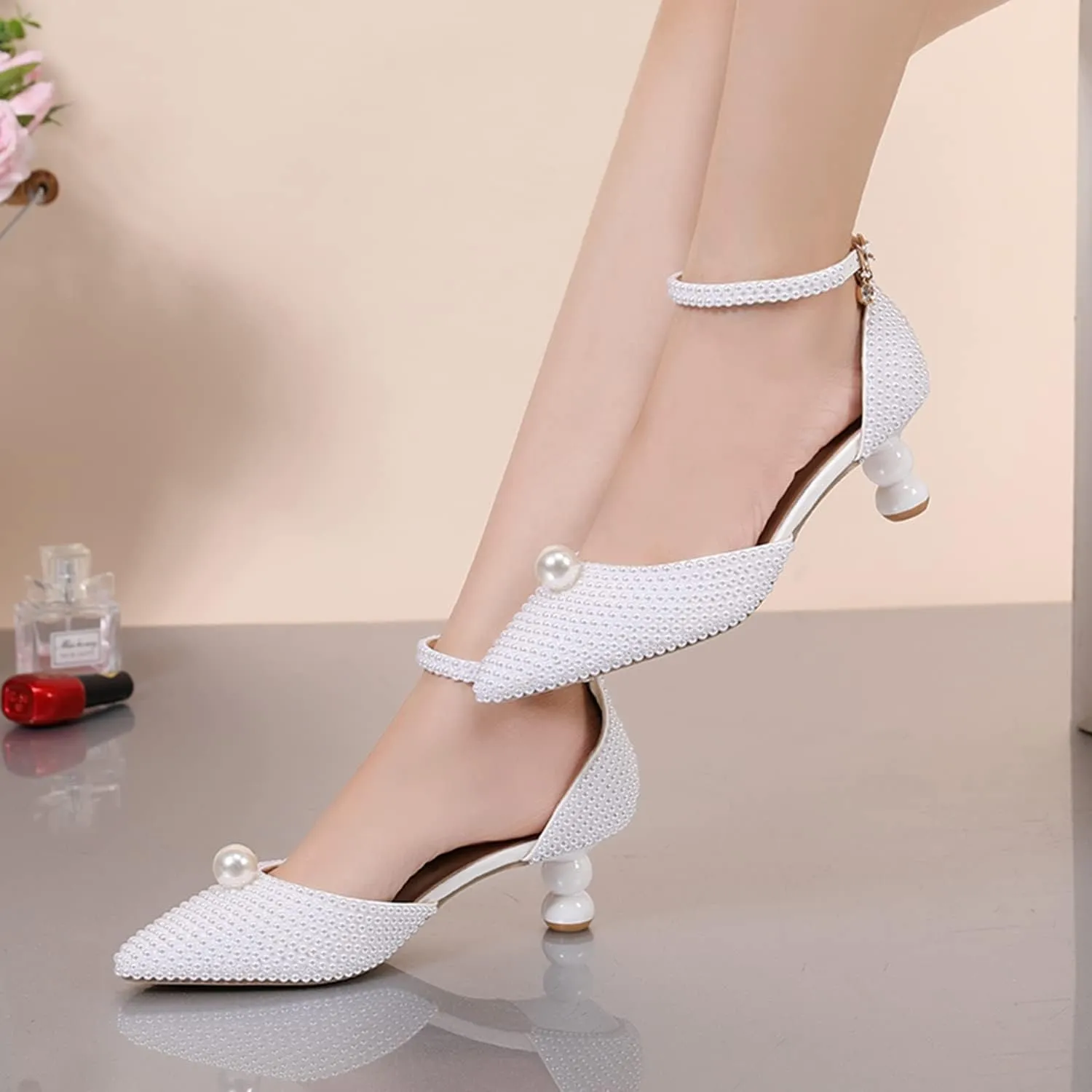 Minishion Low Heel Wedding Pumps Comfortable Bridal Shoes