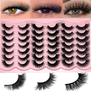 Mink Lashes Fluffy Natural Cat Eye Strip Lashes Pack Wispy C Curl 3D Cateye False Eyelashes Natural Look Faux Mink Eyelashes Bulk