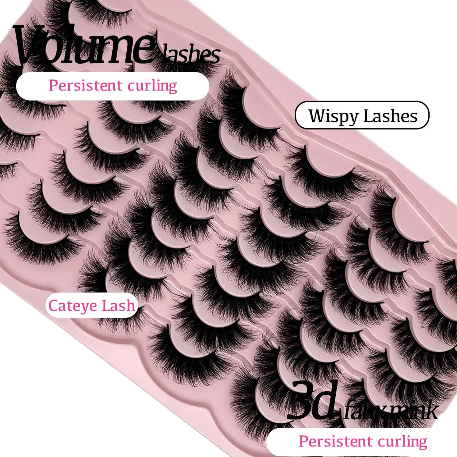Mink Lashes Fluffy Natural Cat Eye Strip Lashes Pack Wispy C Curl 3D Cateye False Eyelashes Natural Look Faux Mink Eyelashes Bulk