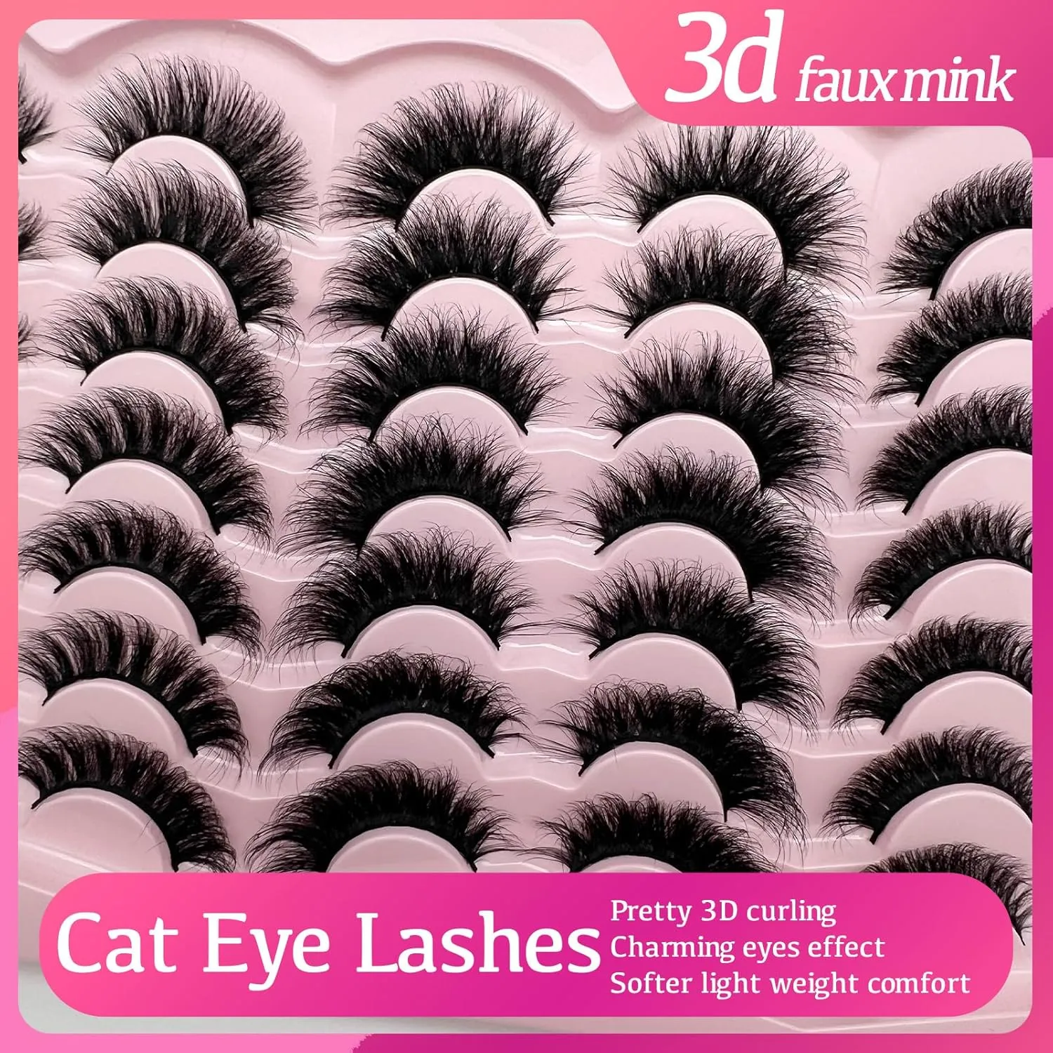 Mink Lashes Fluffy Natural Cat Eye Strip Lashes Pack Wispy C Curl 3D Cateye False Eyelashes Natural Look Faux Mink Eyelashes Bulk