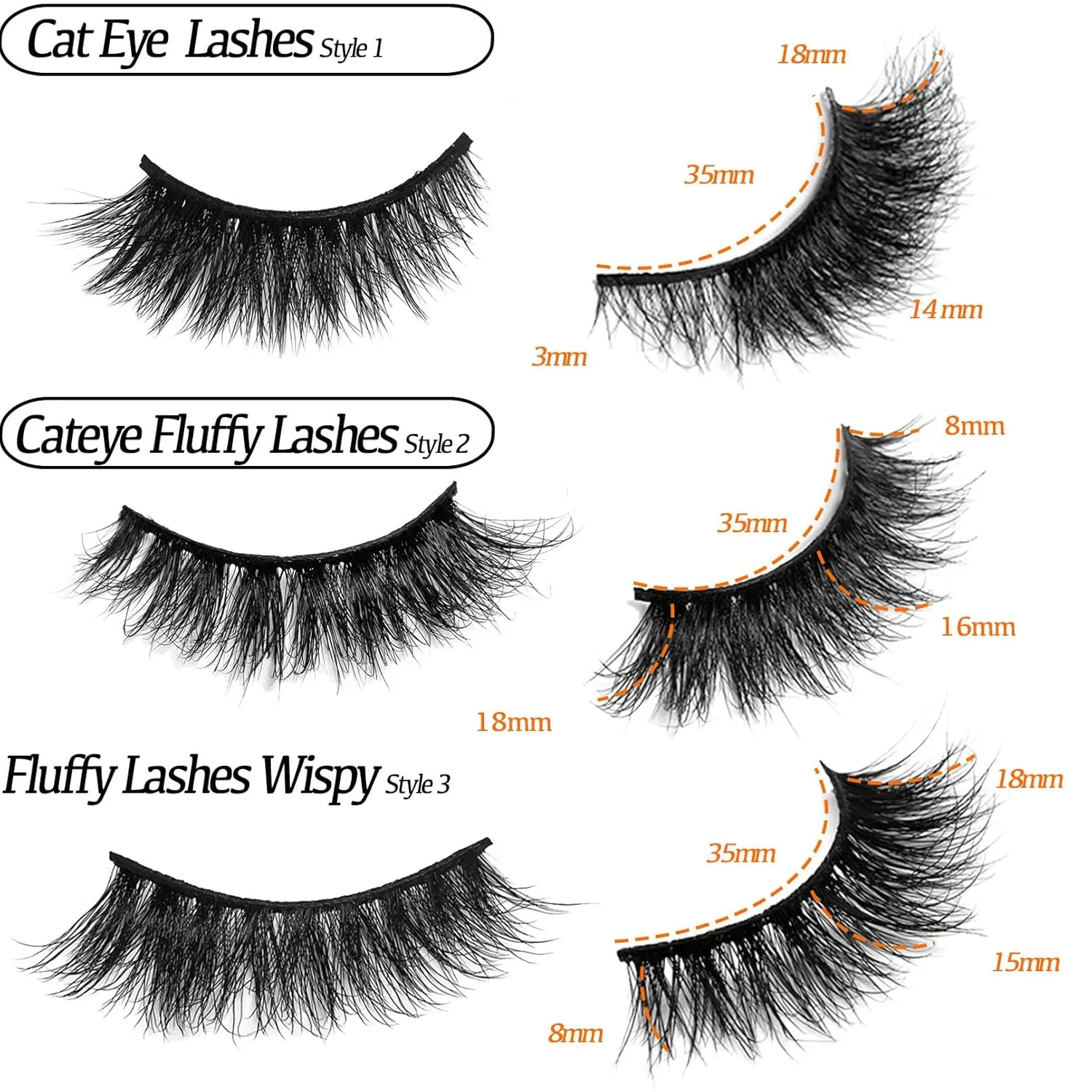 Mink Lashes Fluffy Natural Cat Eye Strip Lashes Pack Wispy C Curl 3D Cateye False Eyelashes Natural Look Faux Mink Eyelashes Bulk