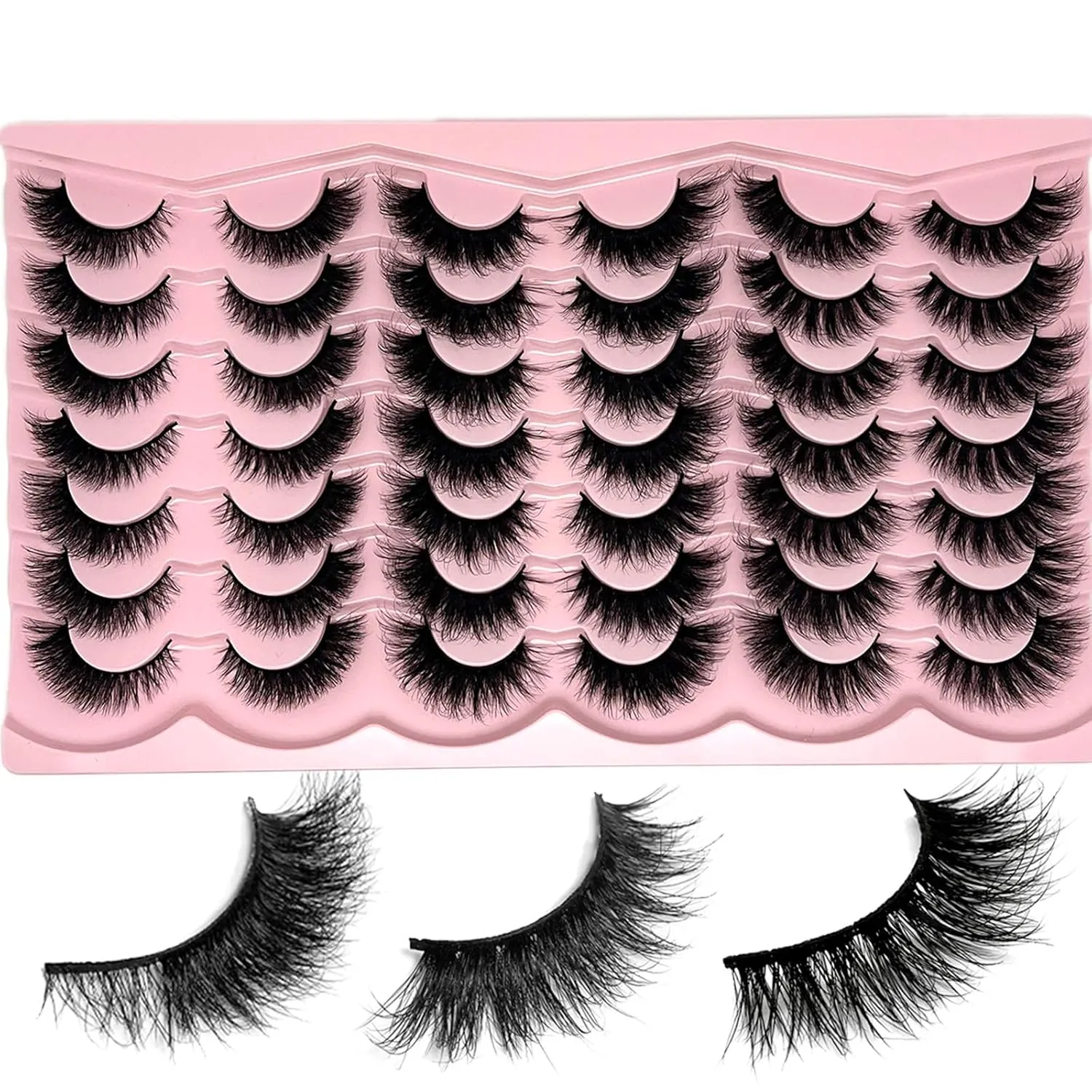Mink Lashes Fluffy Natural Cat Eye Strip Lashes Pack Wispy C Curl 3D Cateye False Eyelashes Natural Look Faux Mink Eyelashes Bulk