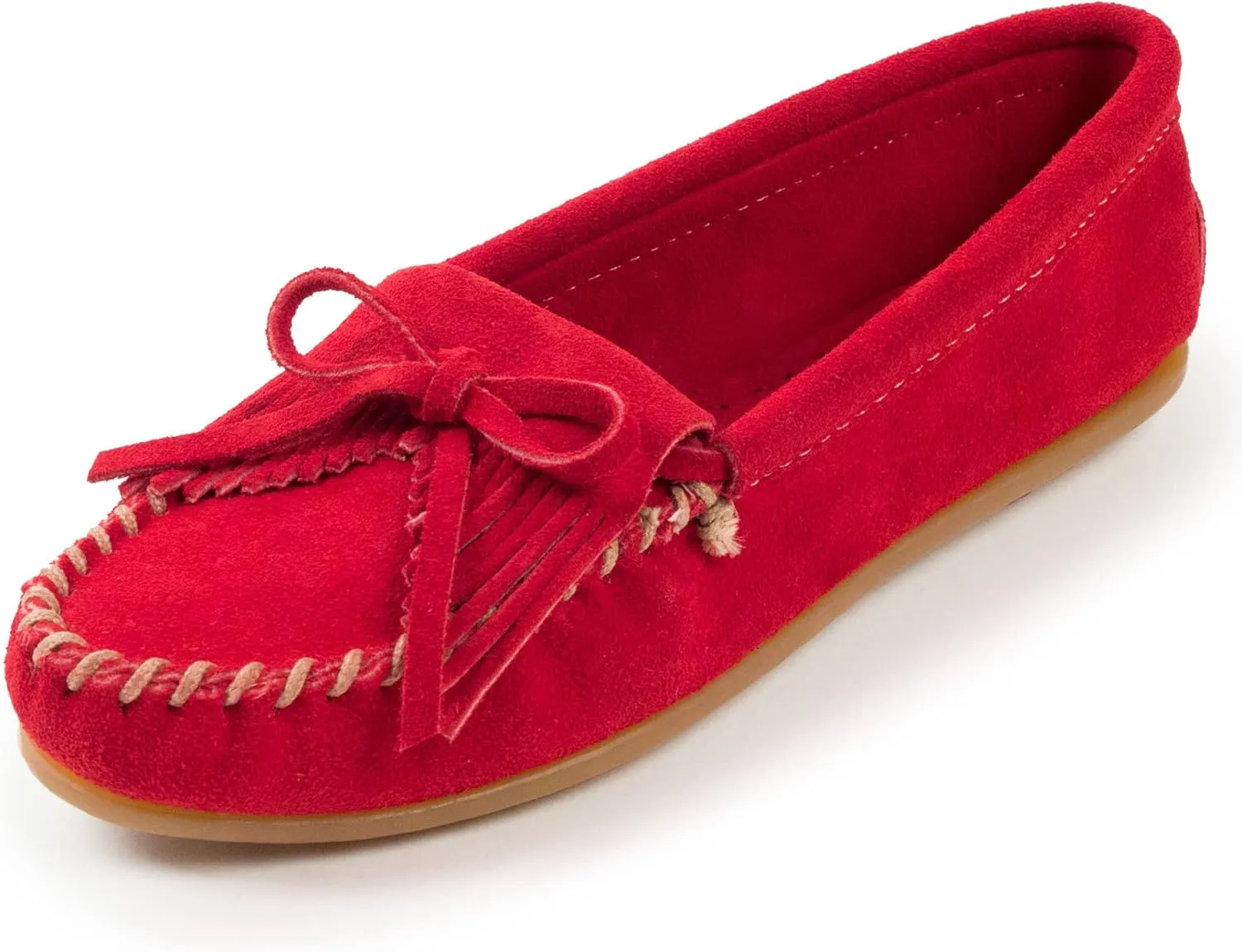 Minnetonka Women's Kilty Hardsole Moccasins, Red, 9.5 W US