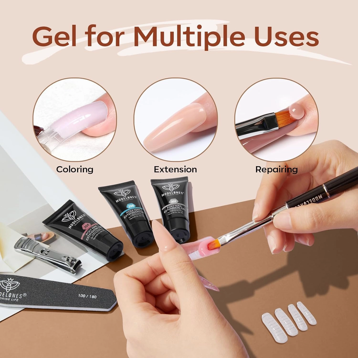 modelones Poly Nail Extension Gel 12 Colors Fall Winter Autumn Nude Skin Tone Red Classic Colors Nail Art Design Salon Gift for Women