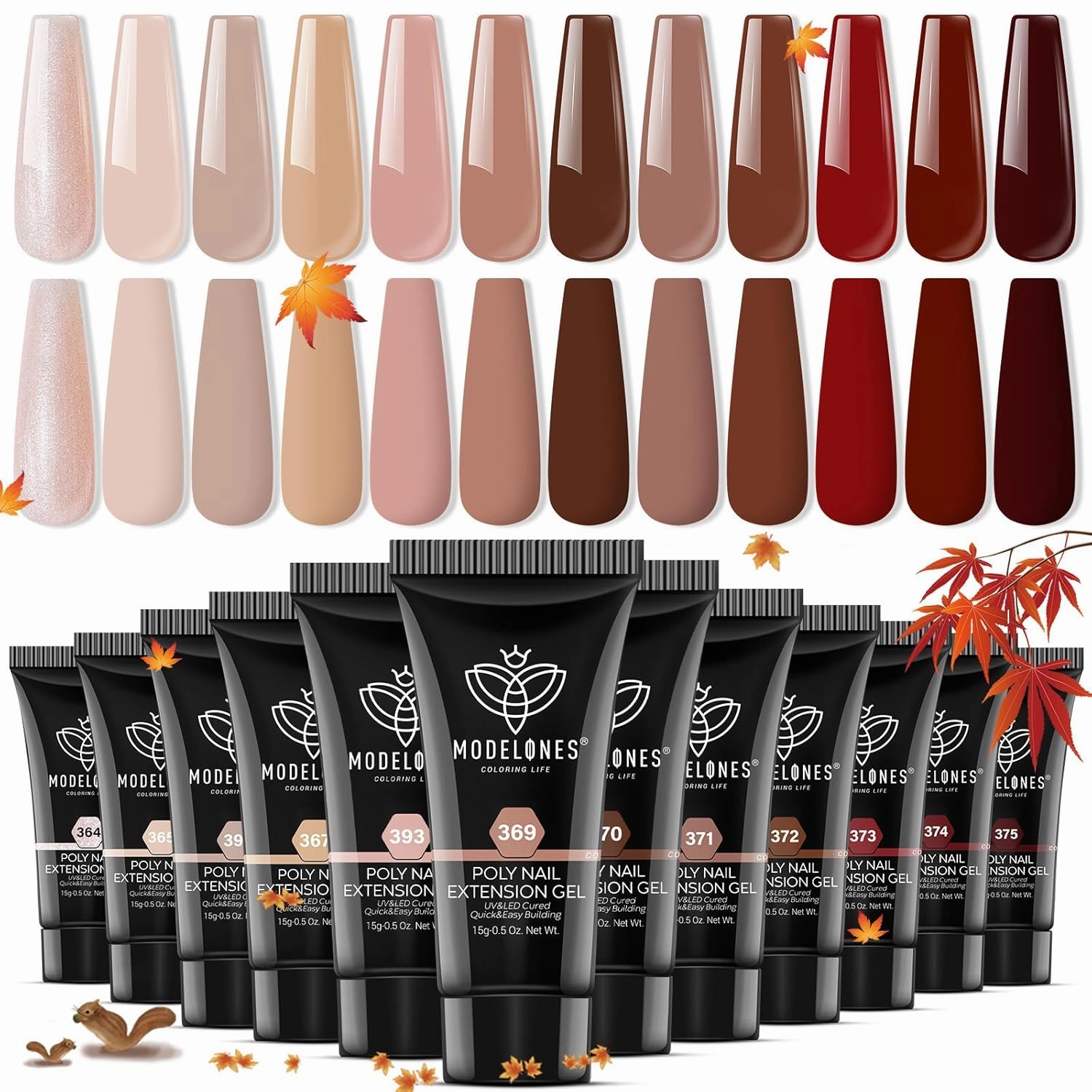 modelones Poly Nail Extension Gel 12 Colors Fall Winter Autumn Nude Skin Tone Red Classic Colors Nail Art Design Salon Gift for Women