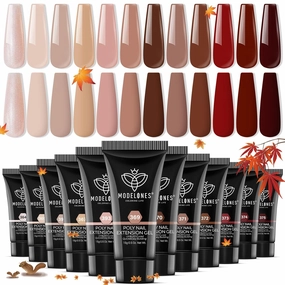 modelones Poly Nail Extension Gel 12 Colors Fall Winter Autumn Nude Skin Tone Red Classic Colors Nail Art Design Salon Gift for Women