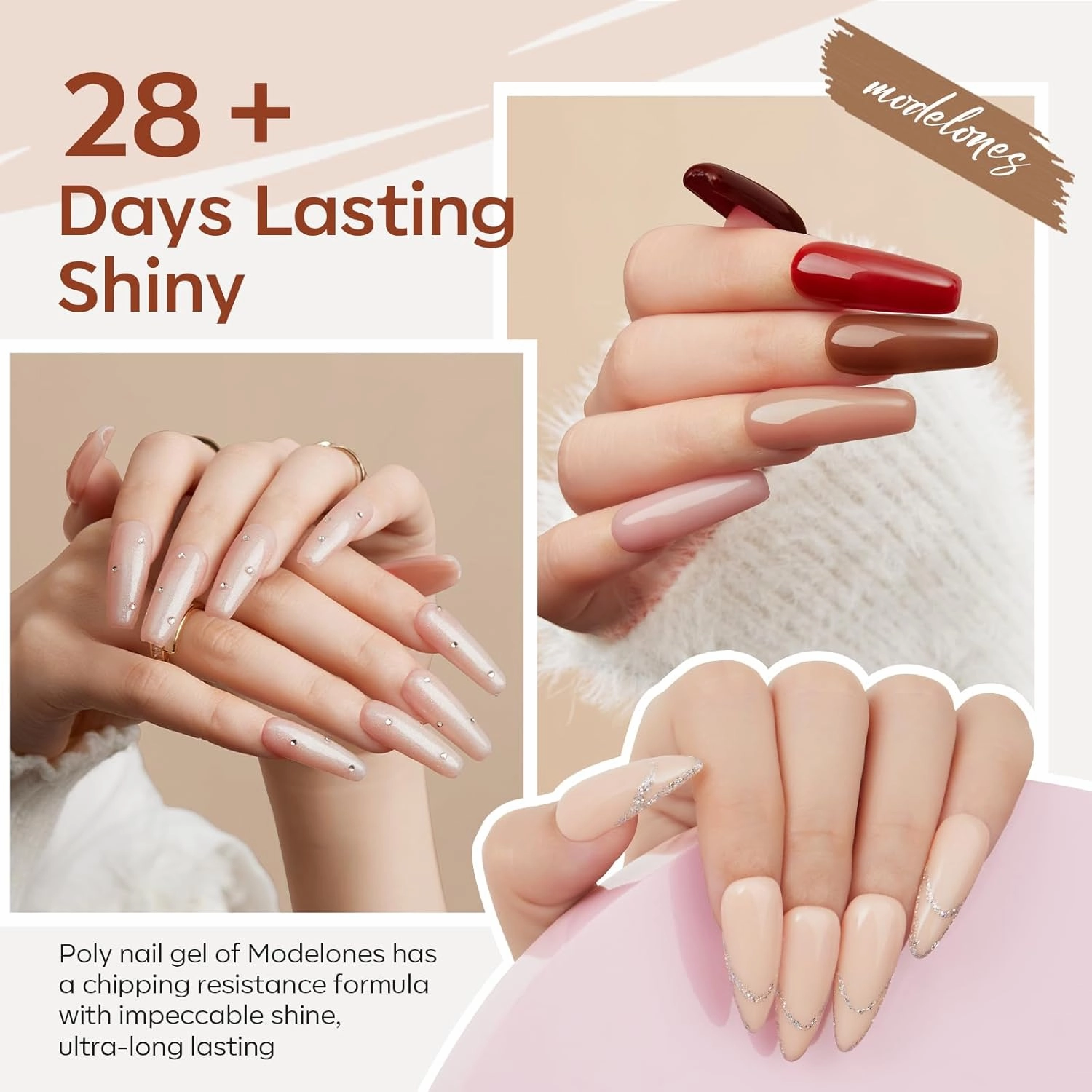 modelones Poly Nail Extension Gel 12 Colors Fall Winter Autumn Nude Skin Tone Red Classic Colors Nail Art Design Salon Gift for Women