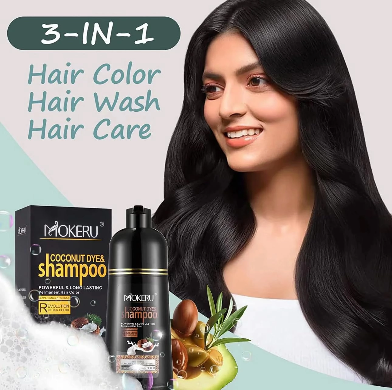 MOKERU Professional Argan COCONUT Oil Hair Dye Color Shampoo 500 ML (Light Brown)