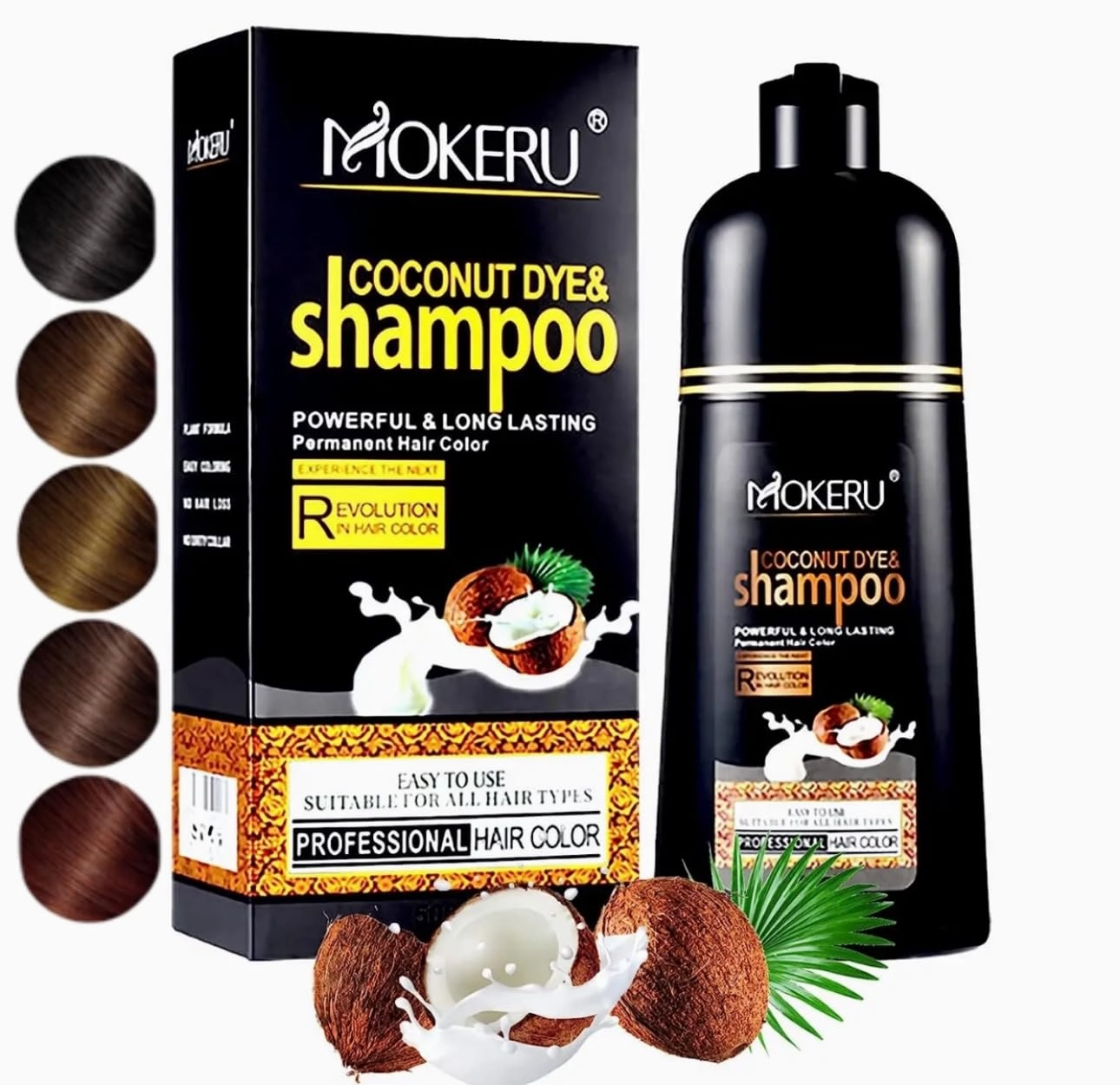 MOKERU Professional Argan COCONUT Oil Hair Dye Color Shampoo 500 ML (Light Brown)