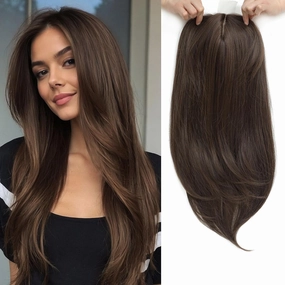 Molefi Hair Topper,18 Inch Long Layered Toppers for Women with Thinning Hair,Add Volume Synthetic Wiglets Pieces For Women 6.5"×6.5" Large Base for Daily Use(Soft brown)