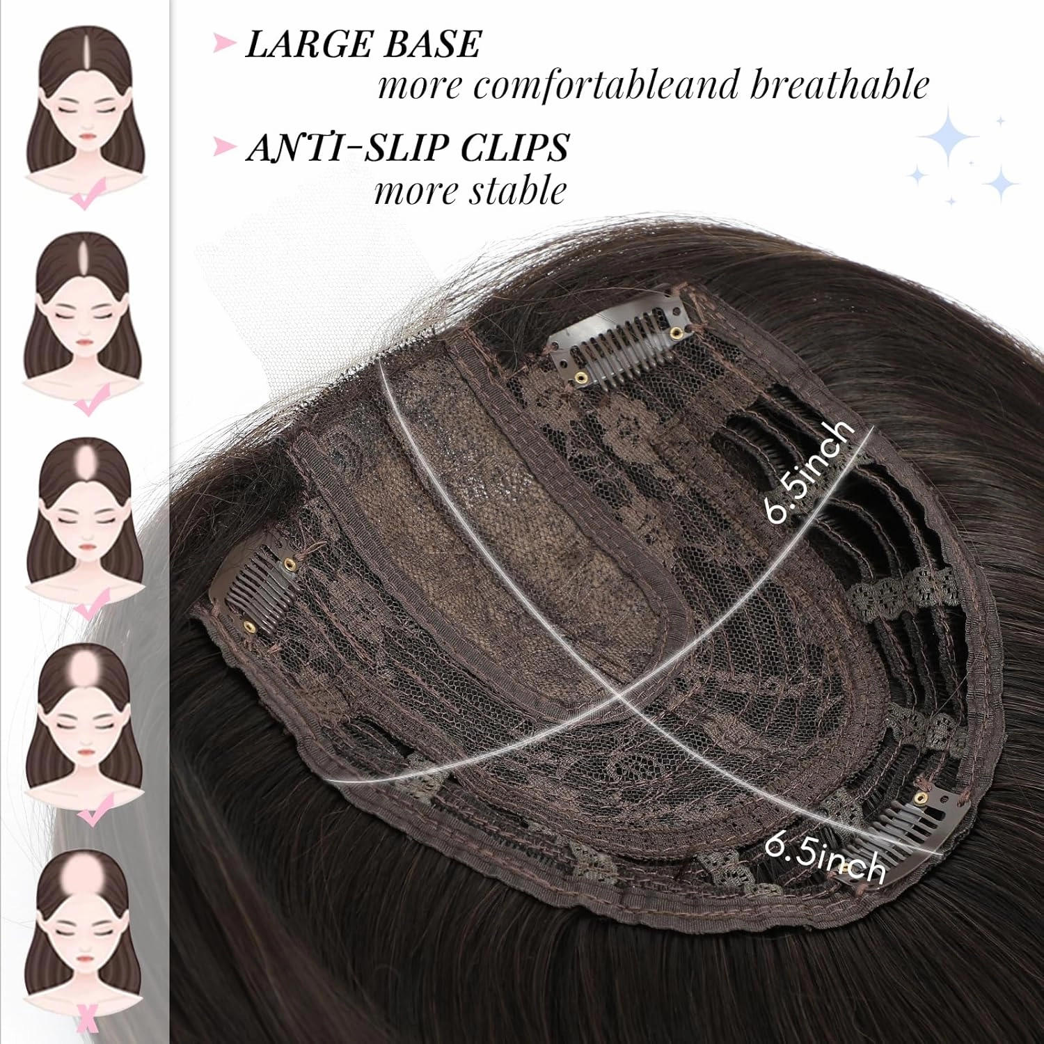Molefi Hair Topper,18 Inch Long Layered Toppers for Women with Thinning Hair,Add Volume Synthetic Wiglets Pieces For Women 6.5"×6.5" Large Base for Daily Use(Soft brown)