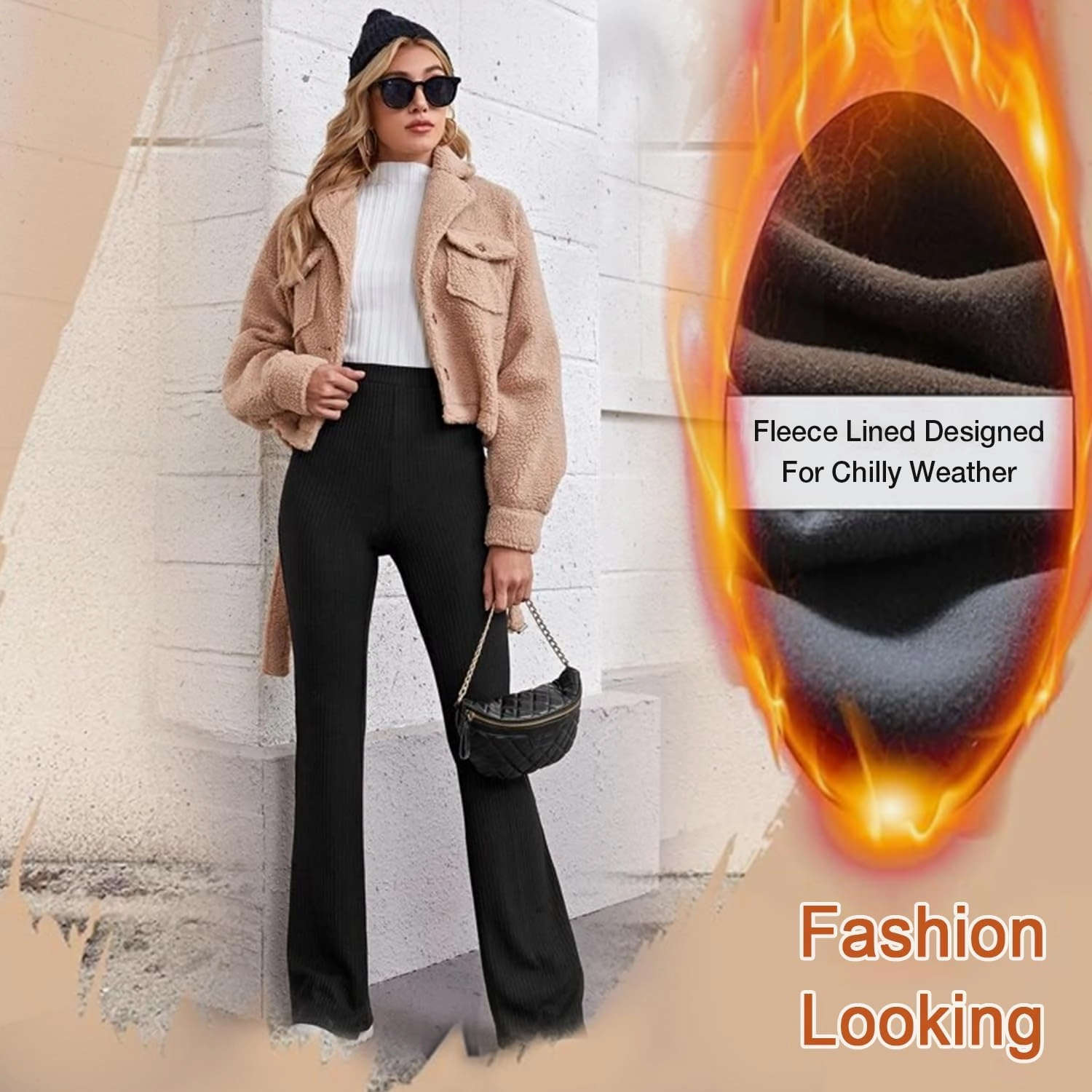 MOREFEEL Women's Fleece Lined Leggings Flare Leggigs Stretchy Winter Thermal Warm Bootcut Casual Workout Dress Yoga Pants