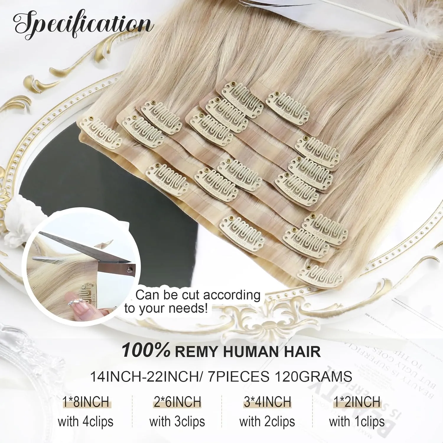Moresoo Seamless Clip in Hair Extensions Human Hair Blonde Highlight Seamless Hair Extensions Clip ins Human Hair Ash Blonde with Blonde PU Weft Clip in Human Hair Extensions 16inch 7pcs 120g