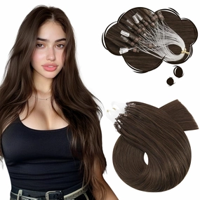 Moresoo Micro Link Hair Extensions Human Hair Dark Brown 22 inch Long Straight Brown Microlink Hair Extensions Human Hair Silky Soft 50g 50s