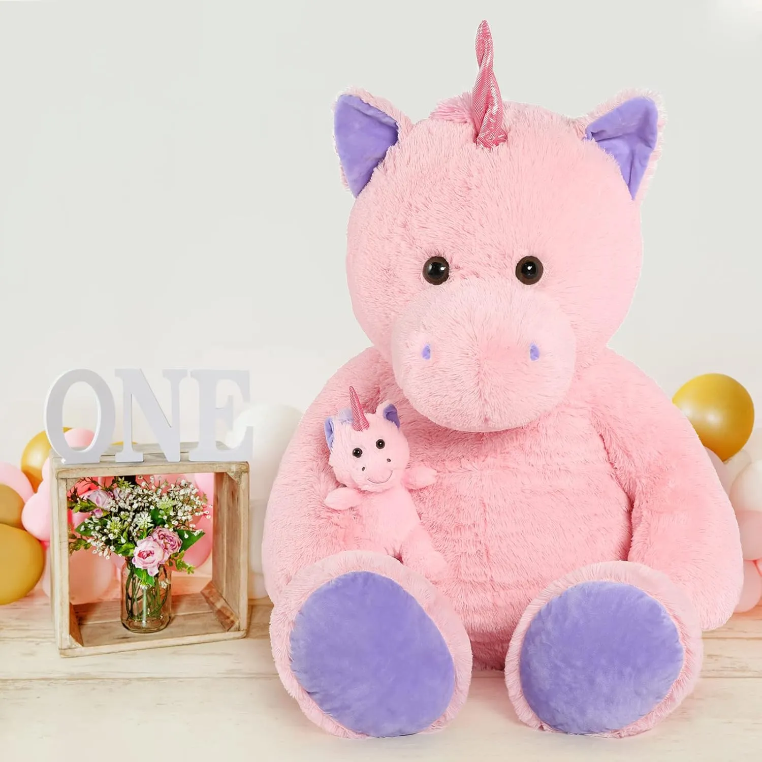 MorisMos Giant Stuffed Unicorn 4 Foot, 51'' Giant Unicorn Stuffed Animal with Baby Pony Doll for Girl Boy Kid Mother, Jumbo Pink Stuffed Animal for Baby Shower Birthday Christmas Valentines