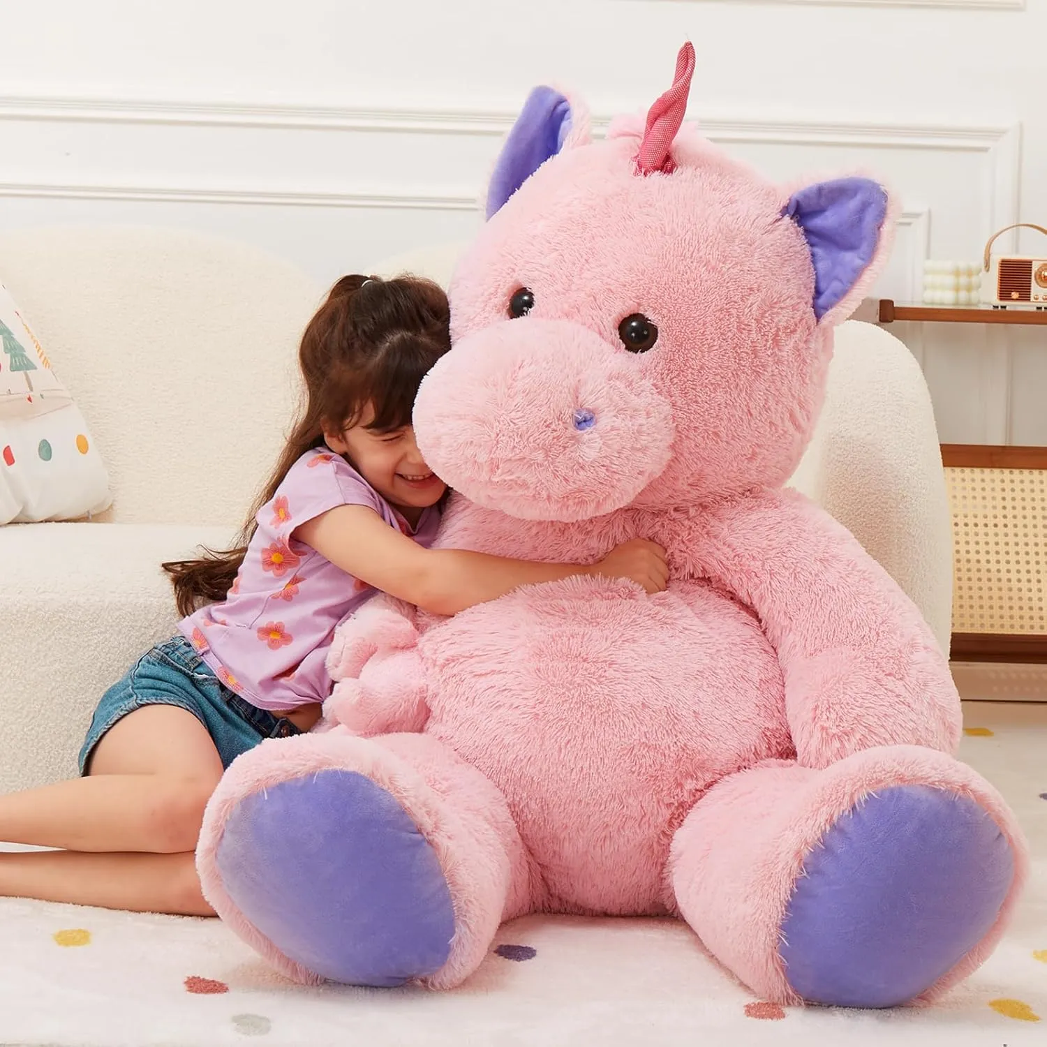 MorisMos Giant Stuffed Unicorn 4 Foot, 51'' Giant Unicorn Stuffed Animal with Baby Pony Doll for Girl Boy Kid Mother, Jumbo Pink Stuffed Animal for Baby Shower Birthday Christmas Valentines