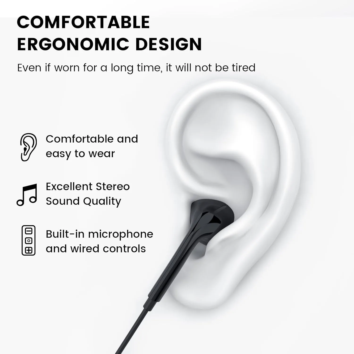 MOSWAG in Ear Headphones, Half in Ear Headphones with Mic Built in Volume Control Suitable for IPad, Android, MP3, Samsung Most 3.5mm Audio Devices