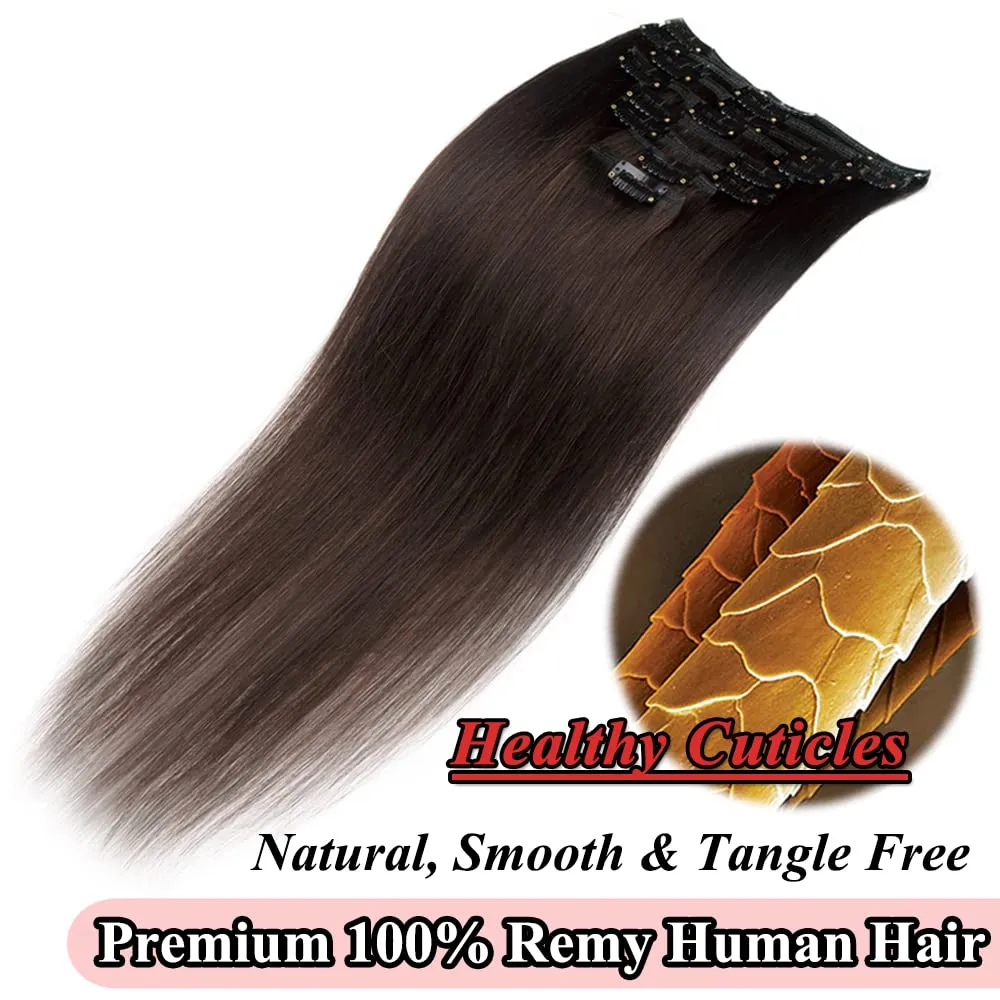 MY-LADY Clip in Hair Extensions Real Human Hair Dark Brown 8 Inch 45g Remy Hair 8pcs Weft Balayage Full Head Natural Straight for Women