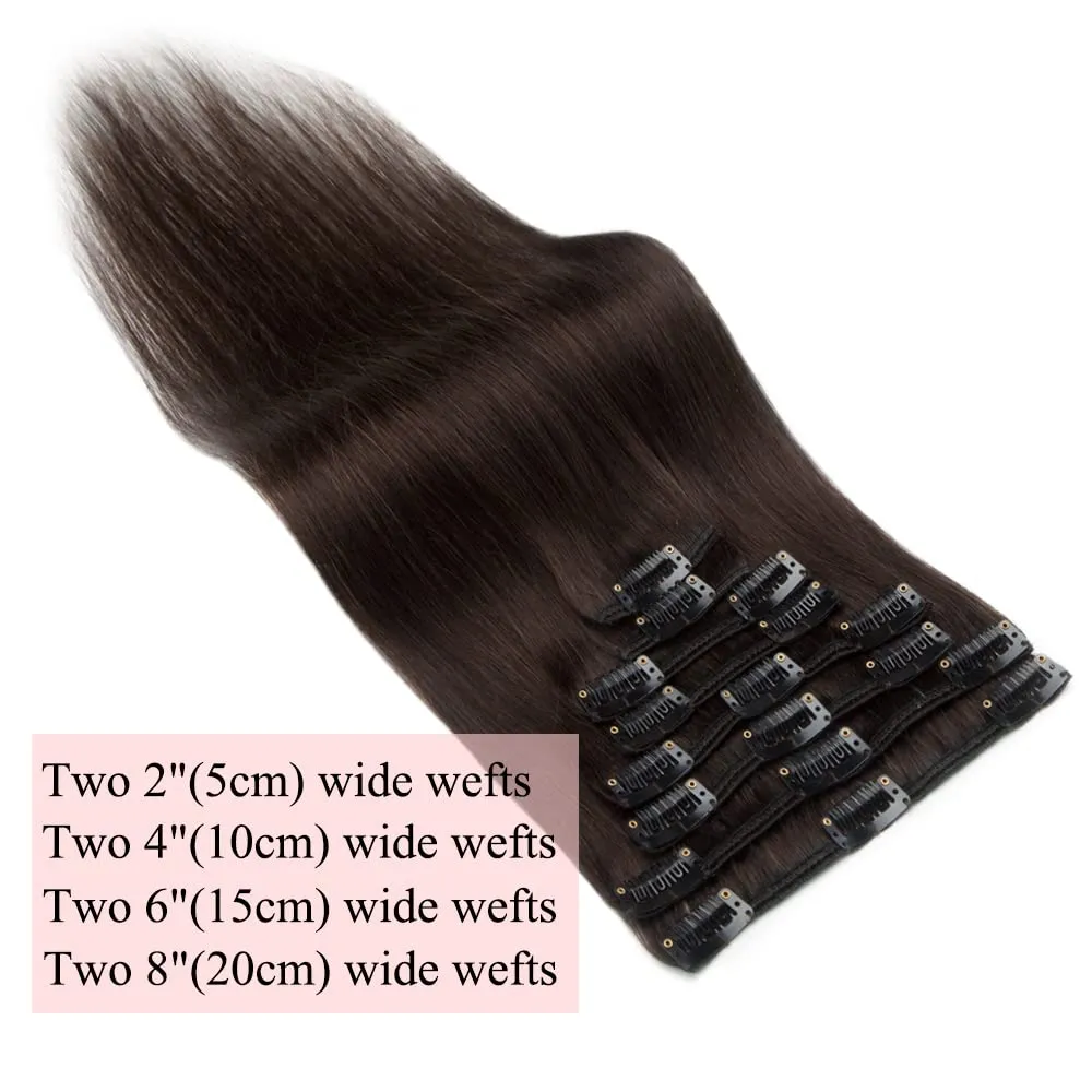 MY-LADY Clip in Hair Extensions Real Human Hair Dark Brown 8 Inch 45g Remy Hair 8pcs Weft Balayage Full Head Natural Straight for Women