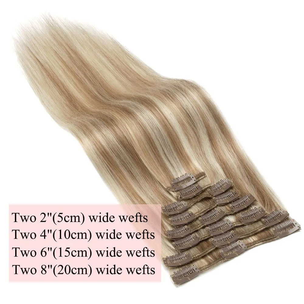 MY-LADY Clip in Hair Extensions Real Human Hair Golden Brown & Bleach Blonde 14 Inch 60g Remy Hair 8pcs Weft Balayage Full Head Silky Natural Straight for Women
