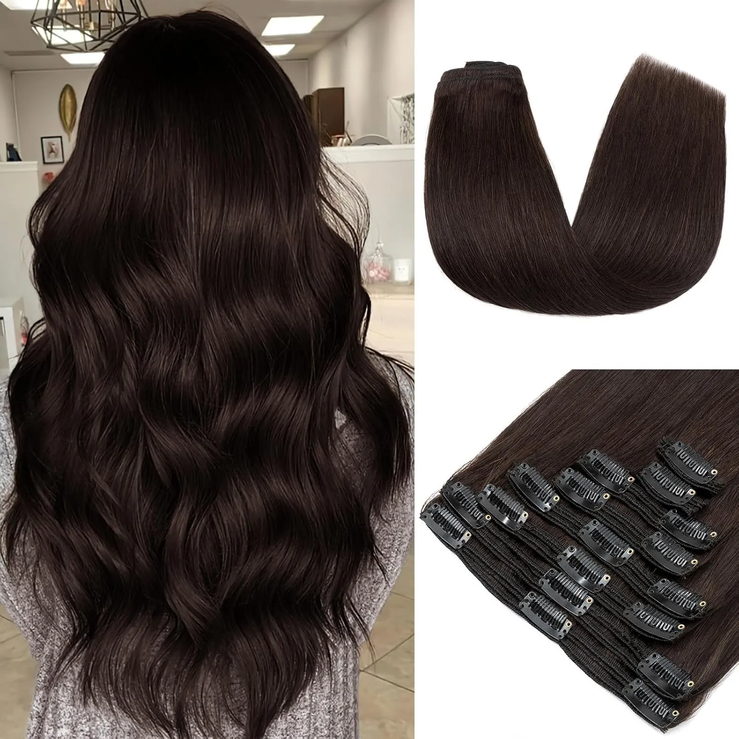 MY-LADY Double Weft Clip in Hair Extensions 100% Remy Human Hair 18 inch 140g 8pcs 18clips Grade 7A Quality Full Head Thick Long Soft Silky Straight #1B Natural Black