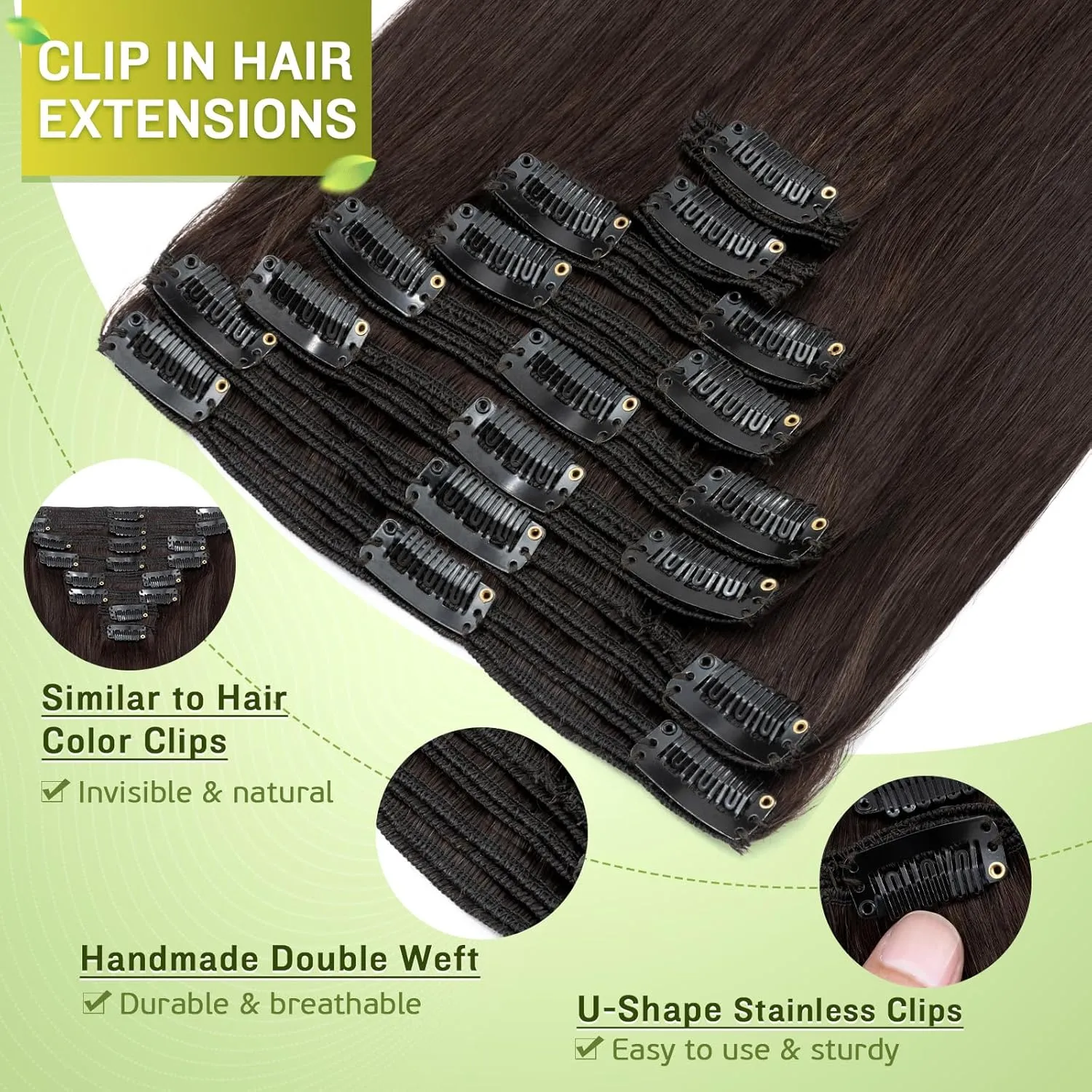 MY-LADY Double Weft Clip in Hair Extensions 100% Remy Human Hair 18 inch 140g 8pcs 18clips Grade 7A Quality Full Head Thick Long Soft Silky Straight #1B Natural Black