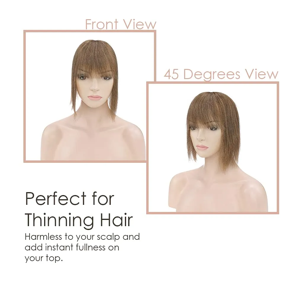 MY-LADY Human Hair Toppers for Women Real Human Hair for Thinning Hair 7 * 13CM Silk Base Hairpieces with Bangs 150% Density Straight Clip in Remy Hair Pieces 6 Inch #06 Light Brown