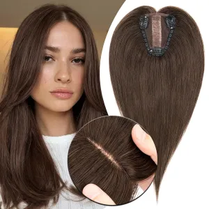 MY-LADY Human Hair Toppers for Women Real Human Hair for Thinning Hair 8 * 10CM Lace Silk Base Hair Pieces No Bangs Clip in Remy Hairpieces Hand-Tied 10 Inch Dark Brown