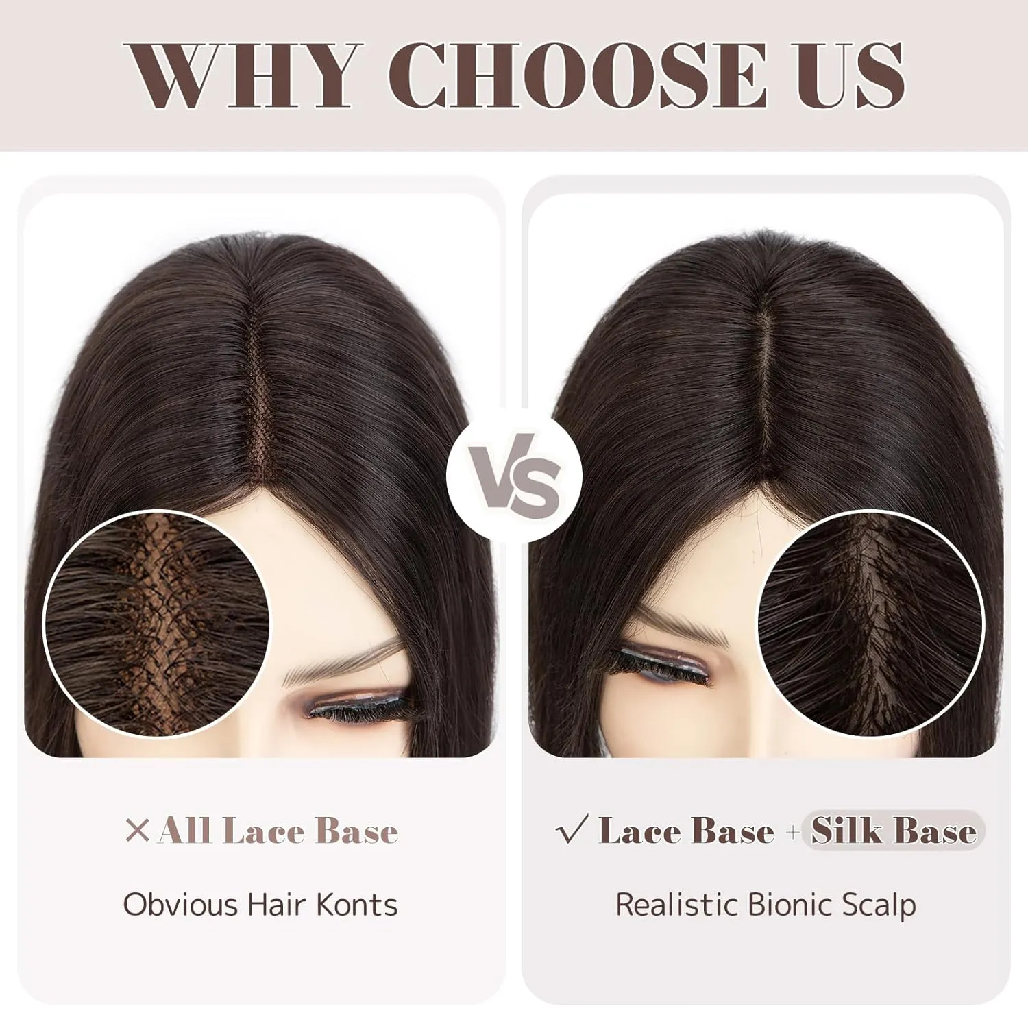 MY-LADY Human Hair Toppers for Women Real Human Hair for Thinning Hair 8 * 10CM Lace Silk Base Top Hair Pieces Clip in Remy Hairpieces Hand-Tied 10 Inch Chocolate Brown