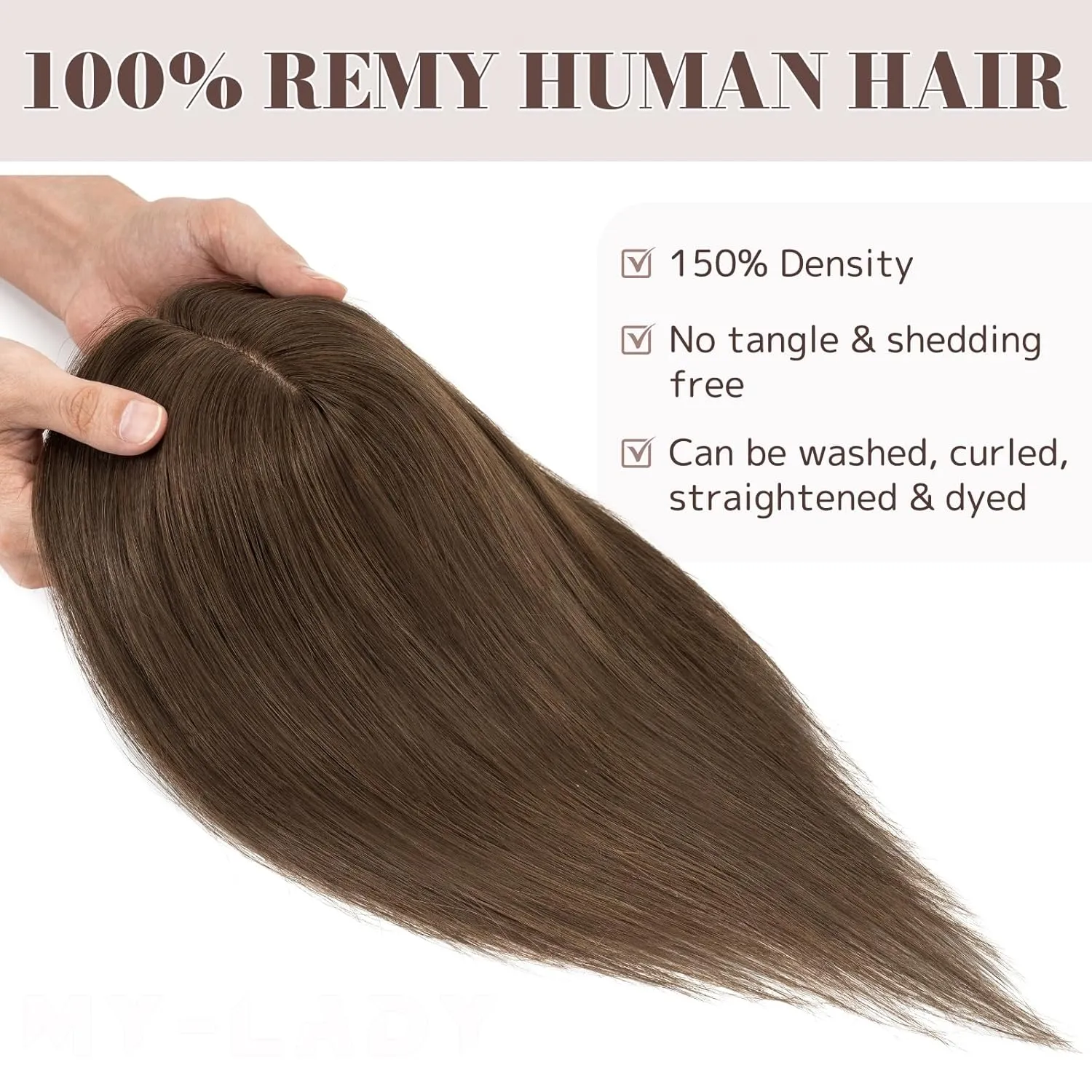 MY-LADY Human Hair Toppers for Women Real Human Hair for Thinning Hair 8 * 10CM Lace Silk Base Top Hair Pieces Clip in Remy Hairpieces Hand-Tied 10 Inch Chocolate Brown